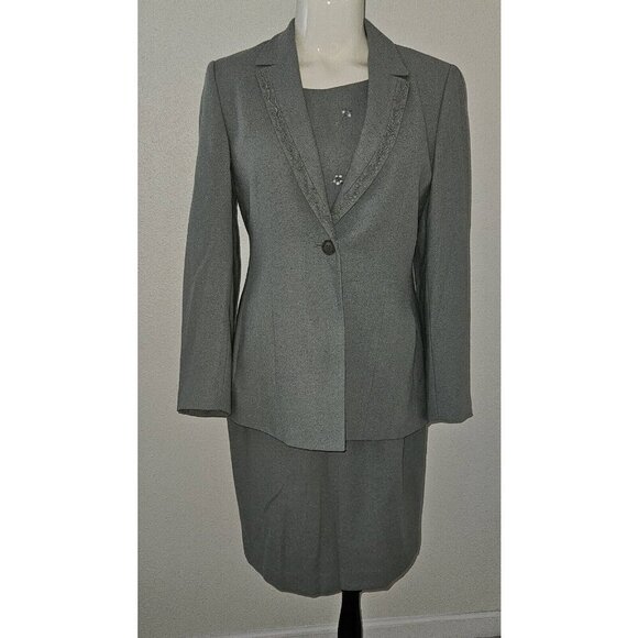 Kasper ASL Petite Skirt Suit Blazer Tank Size 6P 6 Petite Sage Green Embroidered - Picture 1 of 16
